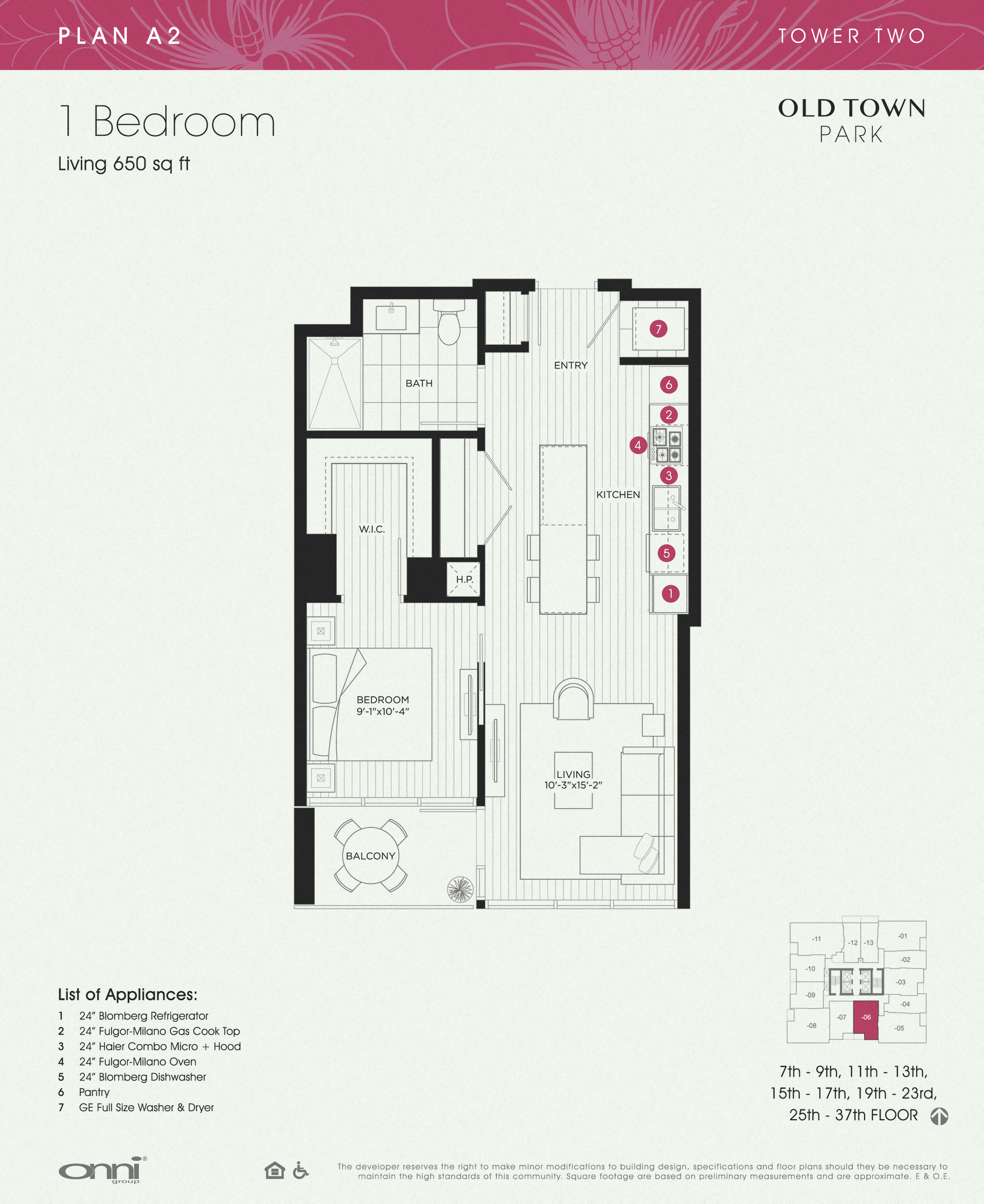 Floor plan for 1 bed, 1 bath, 650 sqft